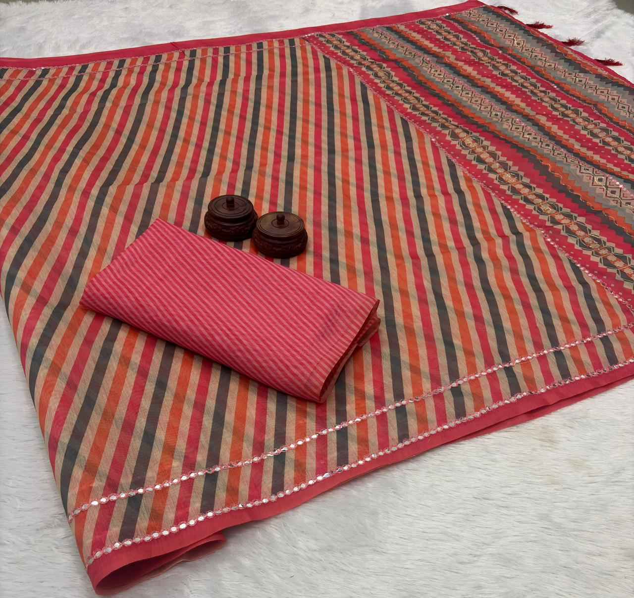 SOFT SPUN COTTON SLUB CODDING AND FOIL MIRROR THREAD WORK SAREE AT WHOLESALE PRICE
