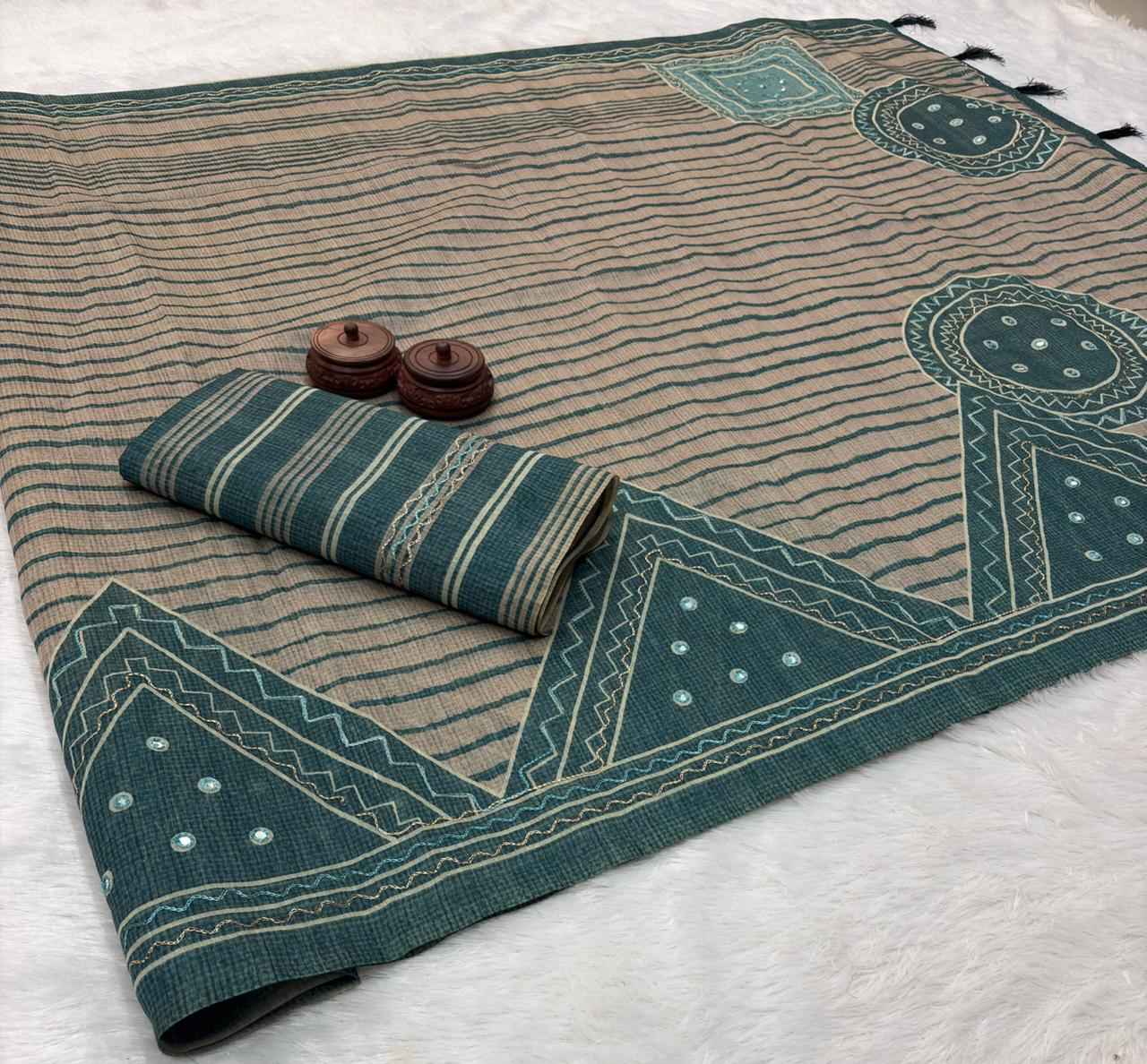 SOFT SPUN COTTON SLUB CODDING AND FOIL MIRROR THREAD WORK SAREE AT WHOLESALE PRICE