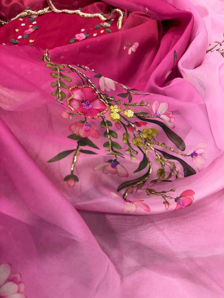SOFT TEBBY SILK FLORAL PRINT WITH BEADS KATDANA HANDWORK SAREE AT WHOLESALE PRICE
