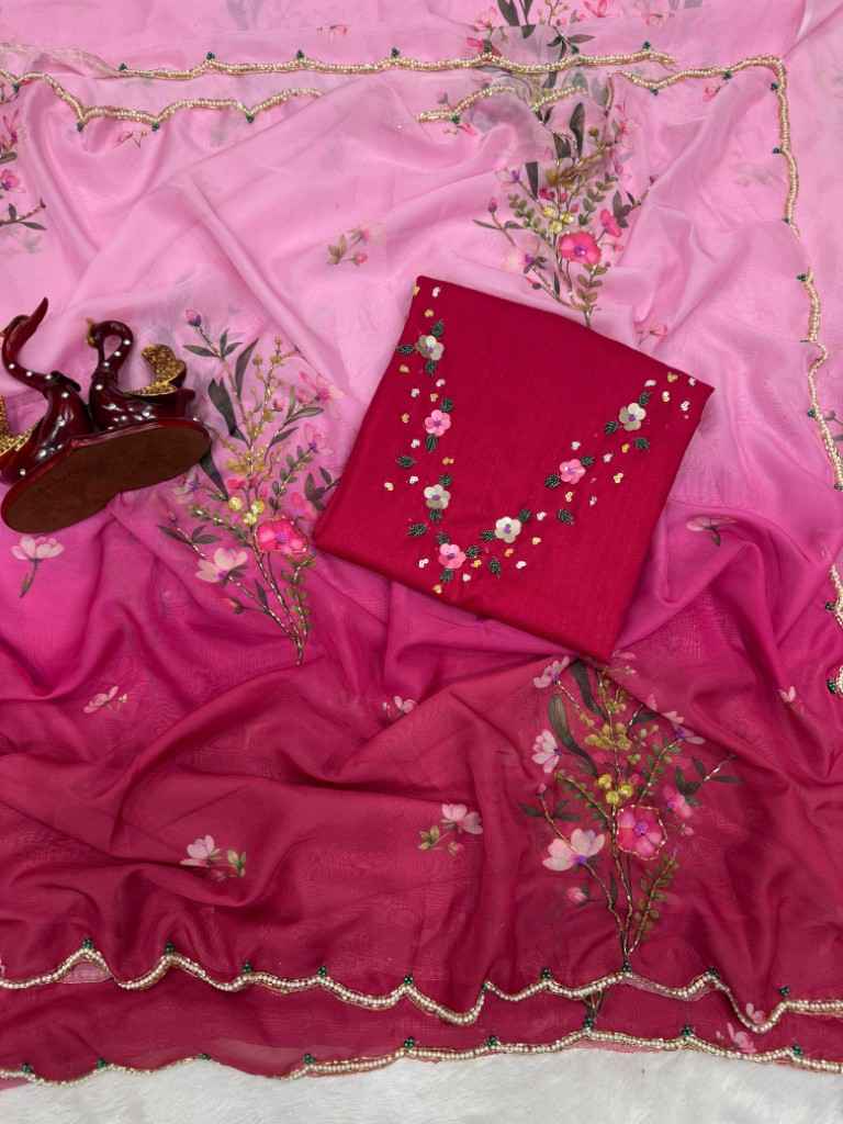 SOFT TEBBY SILK FLORAL PRINT WITH BEADS KATDANA HANDWORK SAREE AT WHOLESALE PRICE