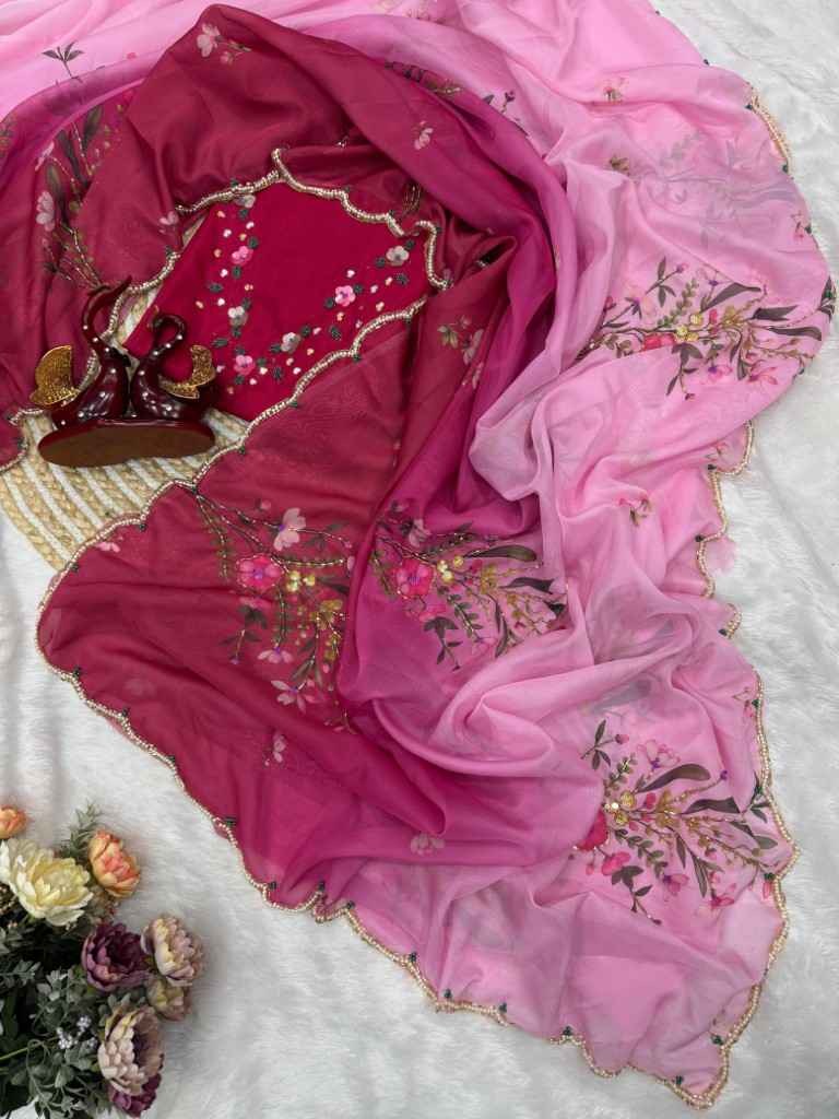 SOFT TEBBY SILK FLORAL PRINT WITH BEADS KATDANA HANDWORK SAREE AT WHOLESALE PRICE