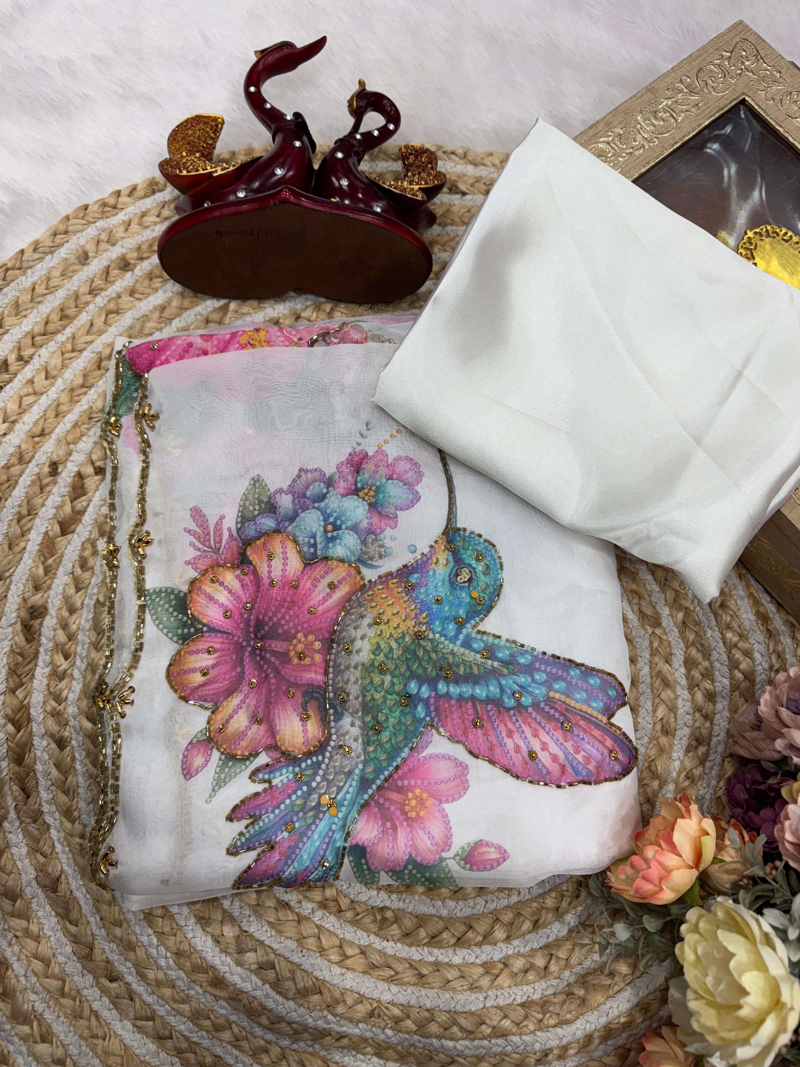 SOFT TEBBY SILK FLORAL PRINT WITH KATDANA PEARLS HANDWORK SAREE AT WHOLESALE PRICE