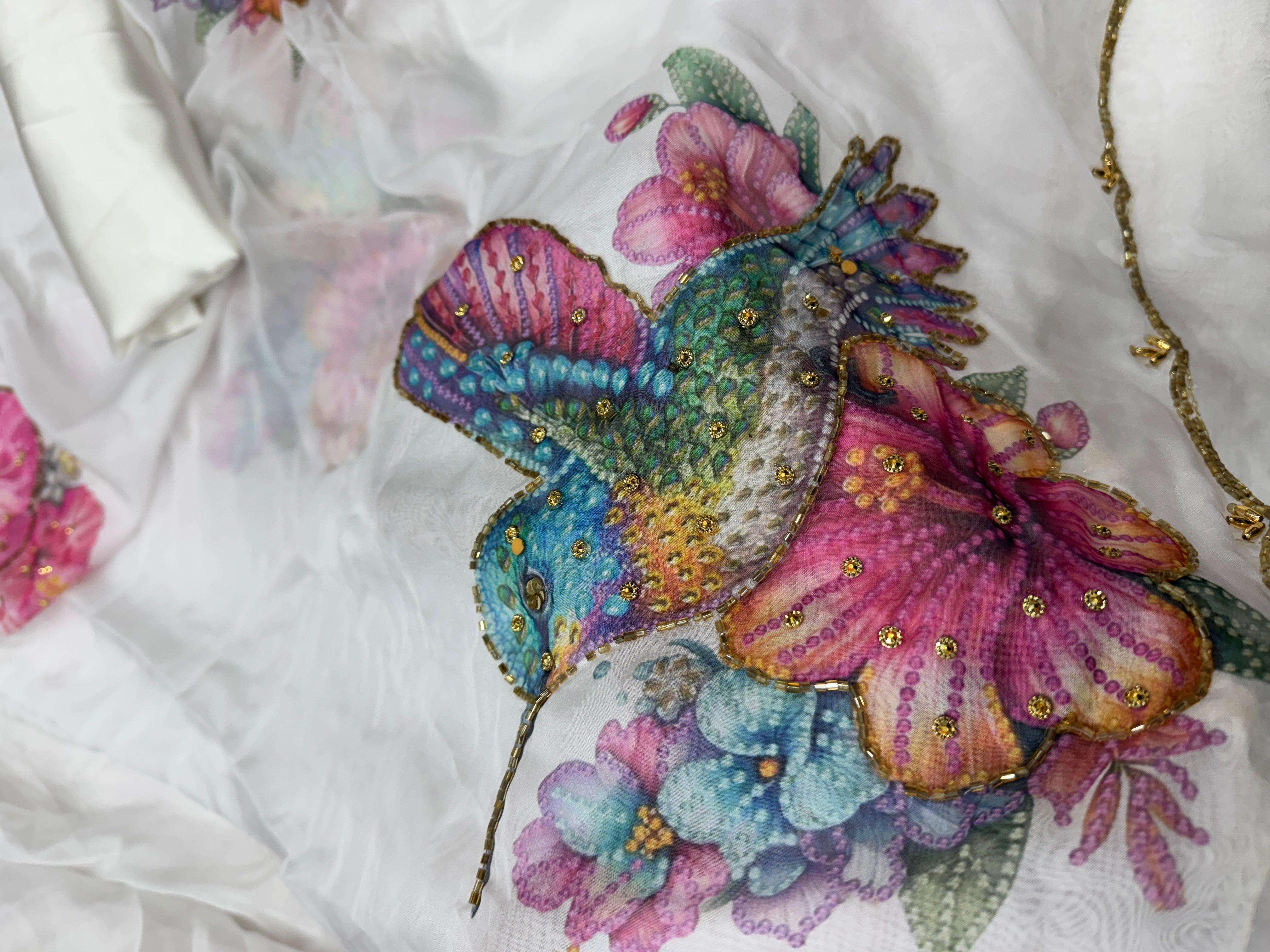 SOFT TEBBY SILK FLORAL PRINT WITH KATDANA PEARLS HANDWORK SAREE AT WHOLESALE PRICE