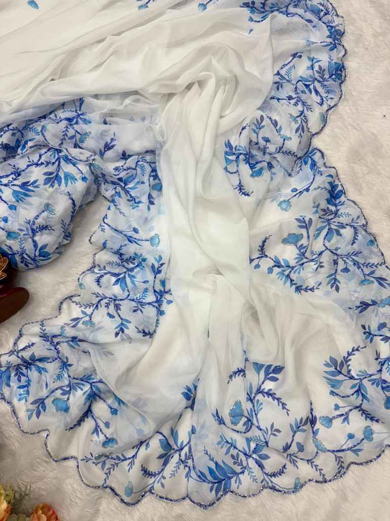 SOFT TEBBY SILK FLORAL PRINT BEADS KATDANA HANDWORK SAREE AT WHOLESALE PRICE