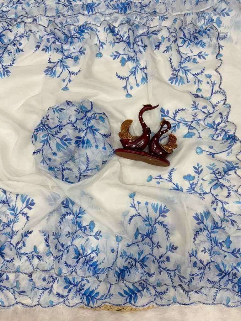 SOFT TEBBY SILK FLORAL PRINT BEADS KATDANA HANDWORK SAREE AT WHOLESALE PRICE