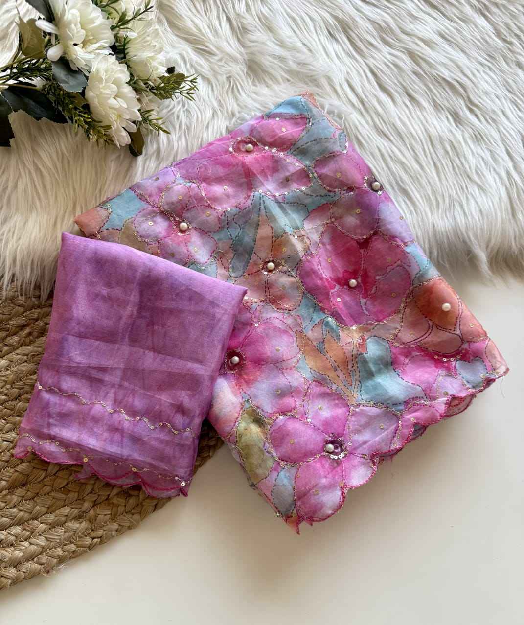 PURE TEBBY SILK  DIGITAL FLOWERS PRINT SEQUENCE WORK SAREE AT WHOLESALE PRICE