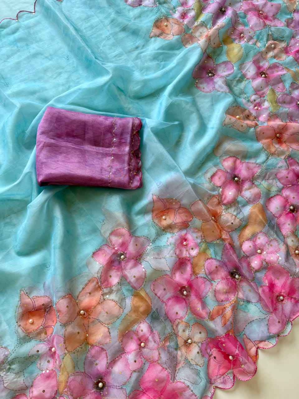 PURE TEBBY SILK  DIGITAL FLOWERS PRINT SEQUENCE WORK SAREE AT WHOLESALE PRICE