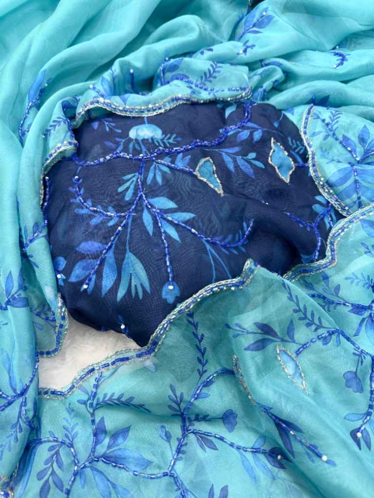 SOFT TEBBY SILK FLORAL PRINT BEADS KATDANA HANDWORK SAREE AT WHOLESALE PRICE