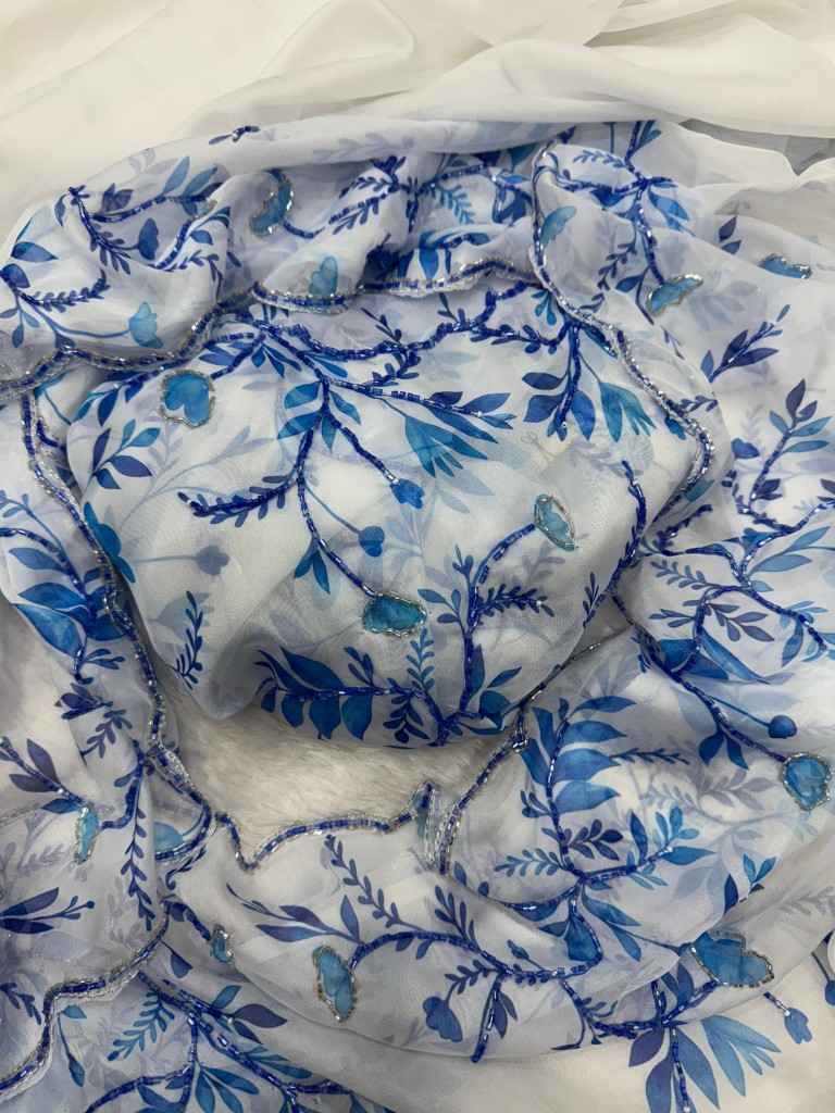 SOFT TEBBY SILK FLORAL PRINT BEADS KATDANA HANDWORK SAREE AT WHOLESALE PRICE