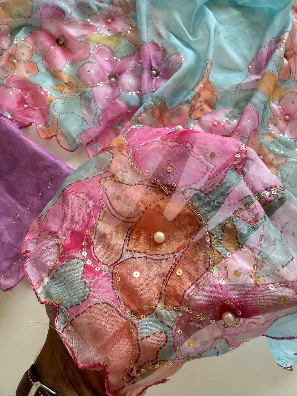 PURE TEBBY SILK  DIGITAL FLOWERS PRINT SEQUENCE WORK SAREE AT WHOLESALE PRICE