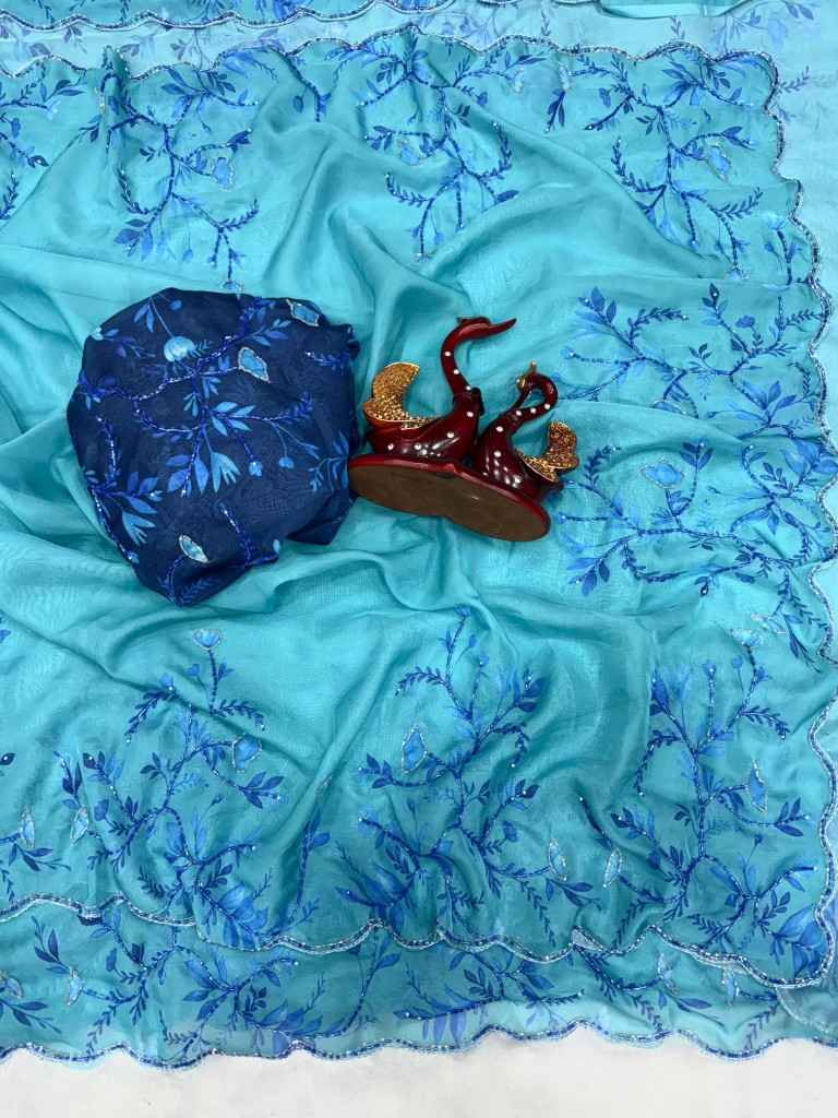 SOFT TEBBY SILK FLORAL PRINT BEADS KATDANA HANDWORK SAREE AT WHOLESALE PRICE