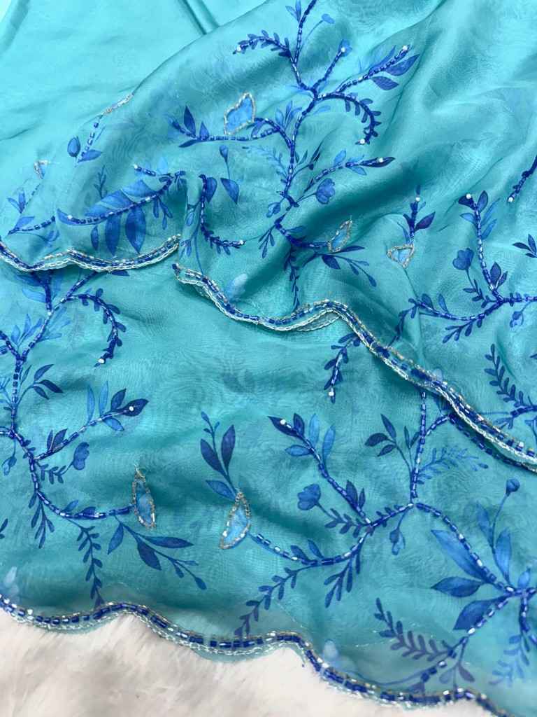 SOFT TEBBY SILK FLORAL PRINT BEADS KATDANA HANDWORK SAREE AT WHOLESALE PRICE