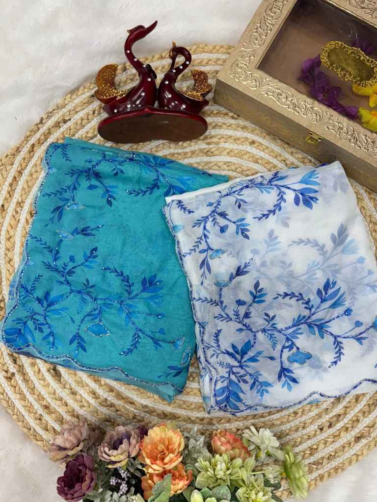 SOFT TEBBY SILK FLORAL PRINT BEADS KATDANA HANDWORK SAREE AT WHOLESALE PRICE