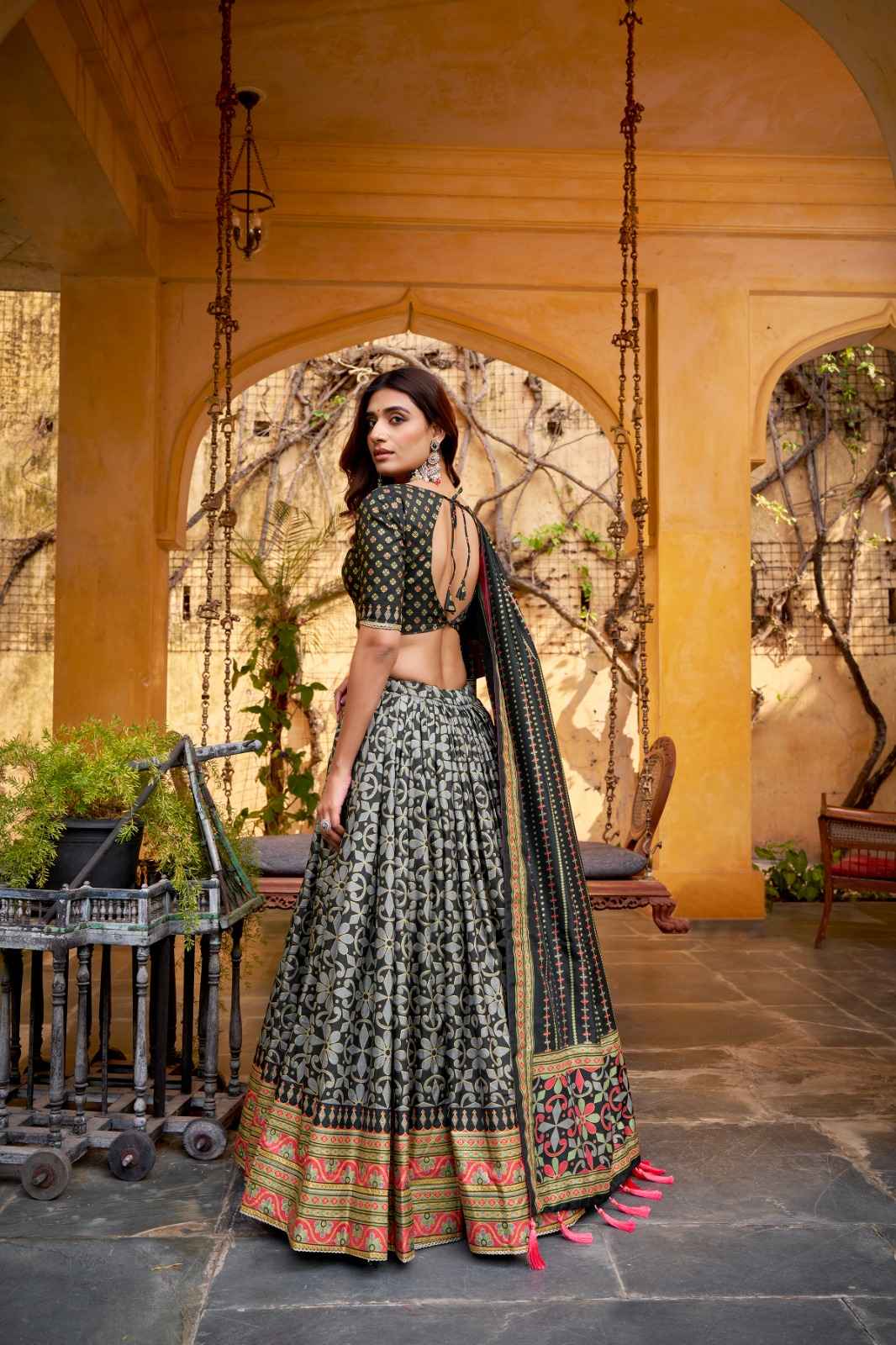  TASAR SILK ICONIC SPARKLE LACE BORDER LEHENGA CHOLI AT WHOLESALE PRICE 