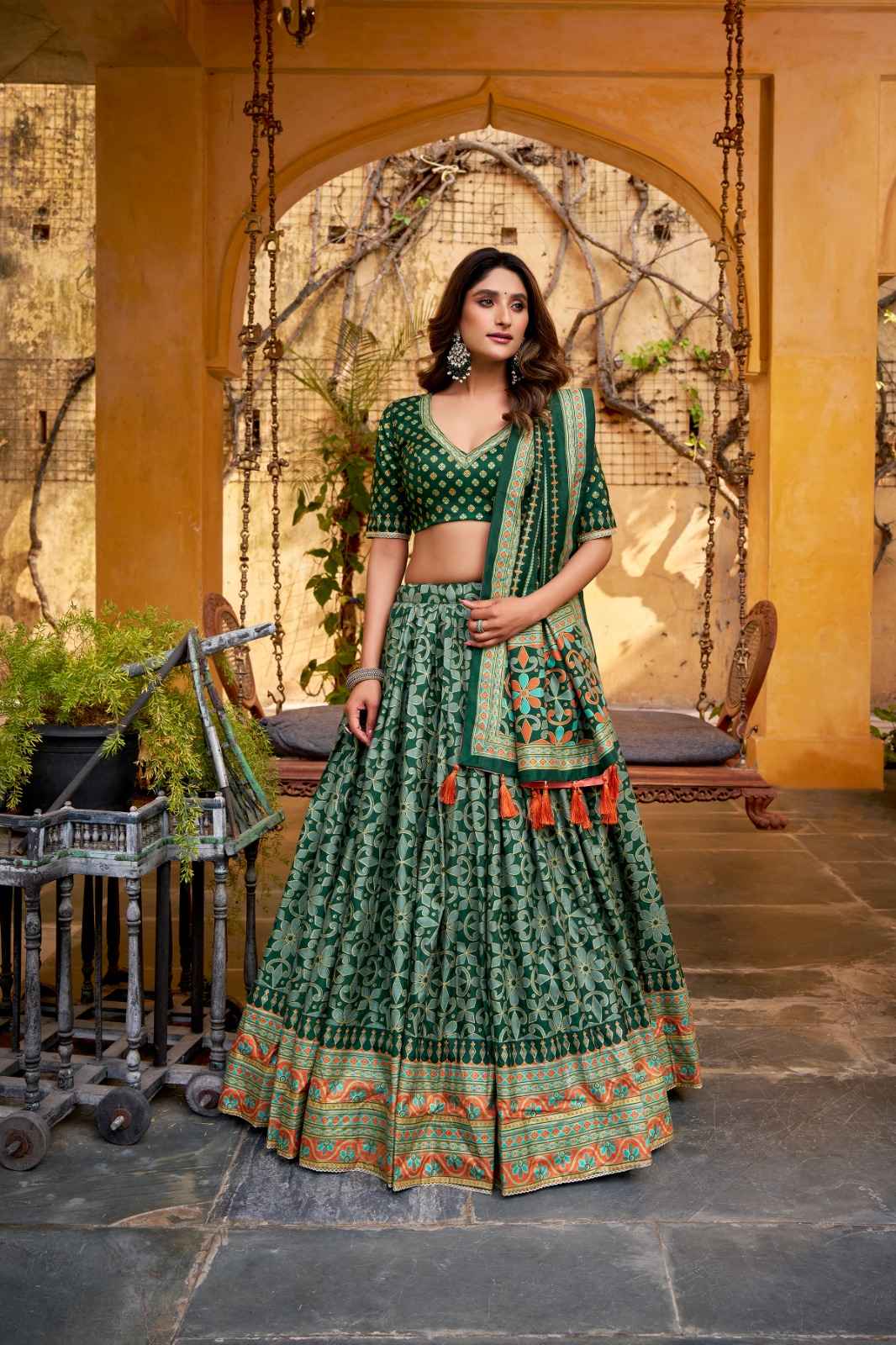  TASAR SILK ICONIC SPARKLE LACE BORDER LEHENGA CHOLI AT WHOLESALE PRICE 