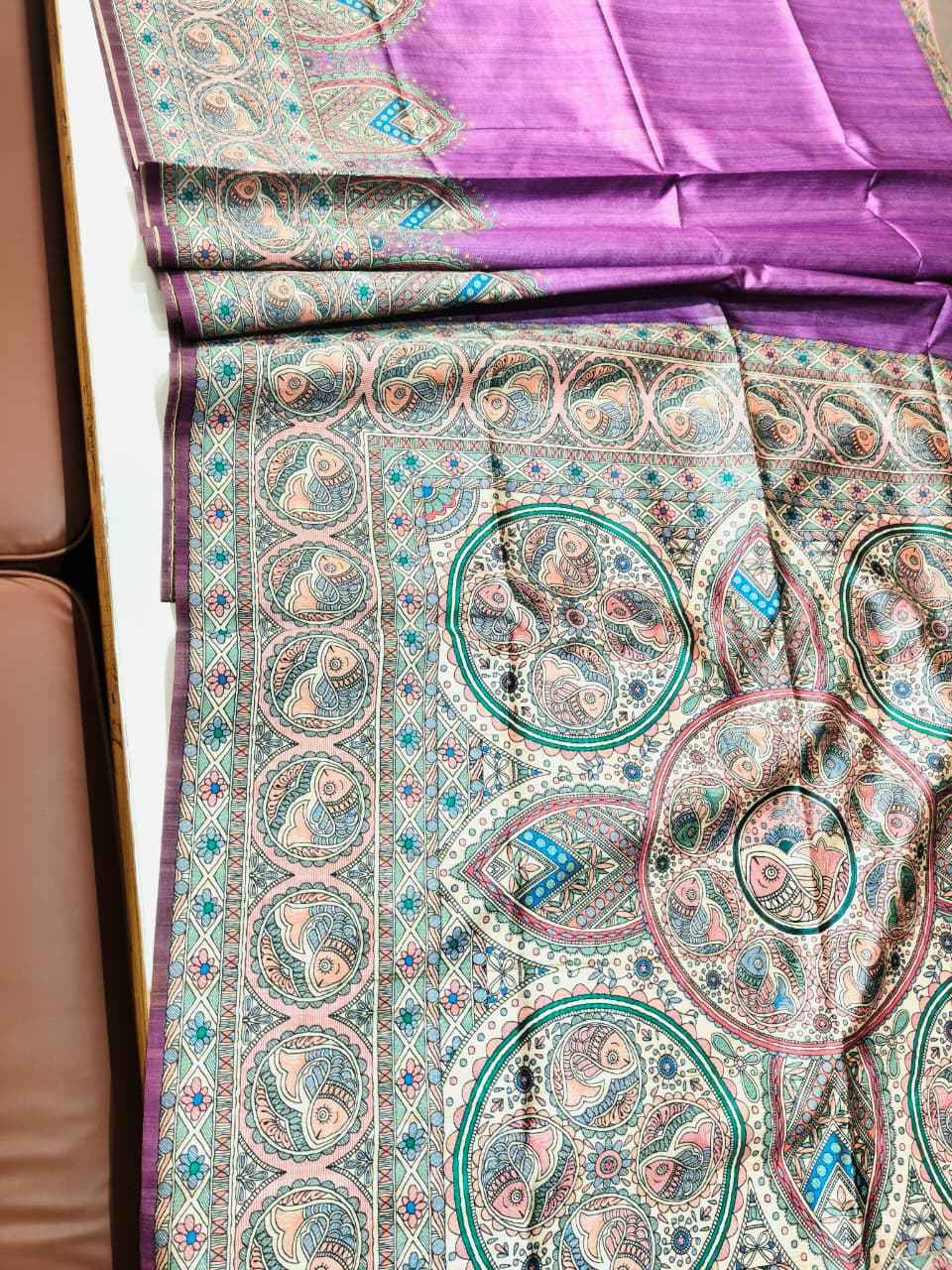 SOFT TUSSAR SILK MADHUBANI TRADITIONAL PRINTED SAREE 1 AT WHOLESALE PRICE
