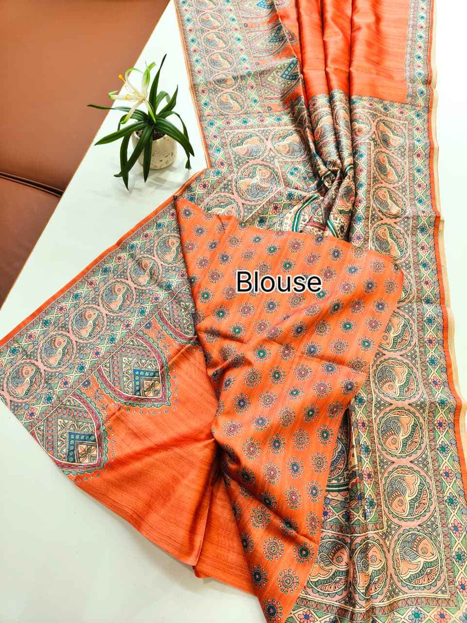 SOFT TUSSAR SILK MADHUBANI TRADITIONAL PRINTED SAREE 1 AT WHOLESALE PRICE