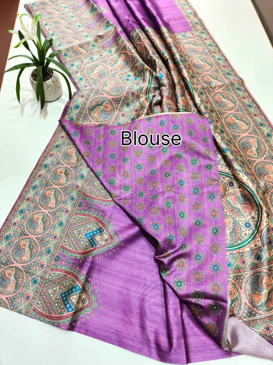 SOFT TUSSAR SILK MADHUBANI TRADITIONAL PRINTED SAREE 1 AT WHOLESALE PRICE