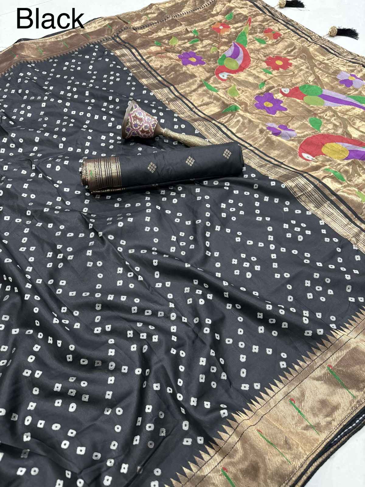 VISCOS SILK MUNIYA BANDHEJ WEAVING PAITHANI SAREE AT WHOLESALE PRICE  