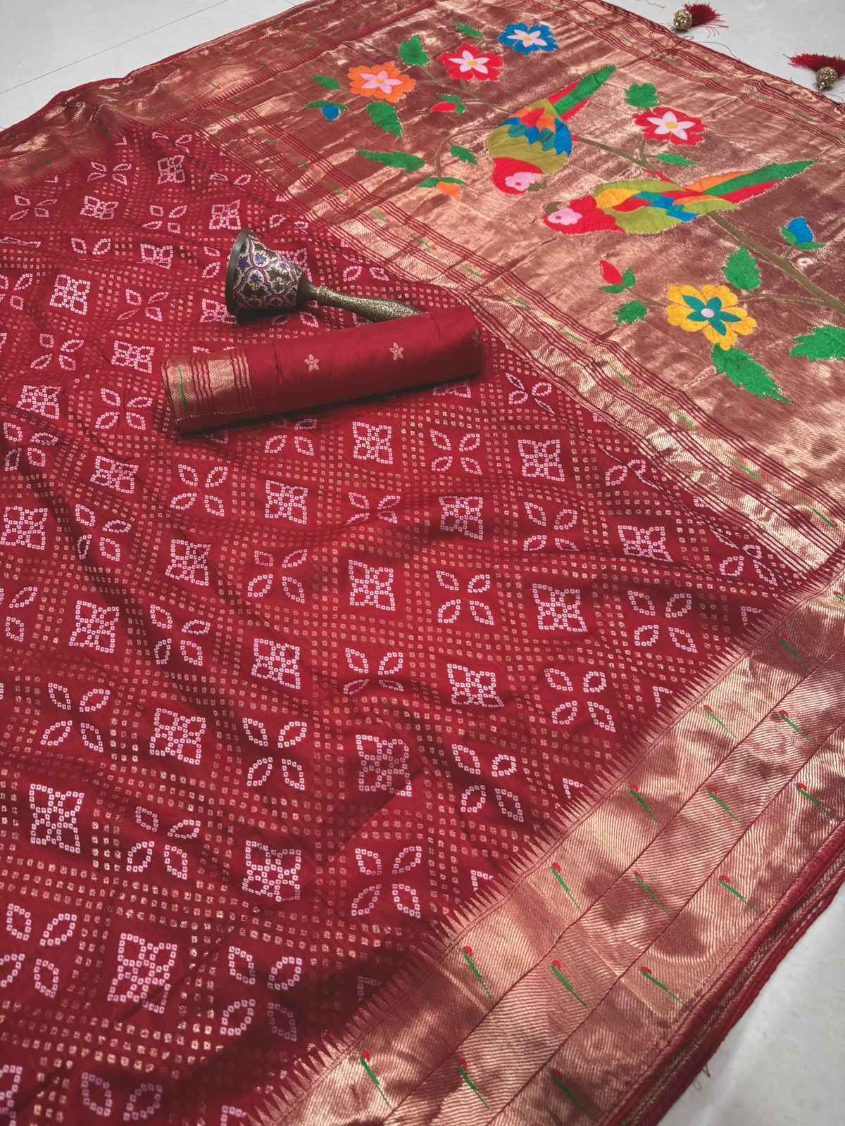 VISCOS SILK MUNIYA BANDHEJ ZARI WEAVING PAITHANI SAREE AT WHOLESALE PRICE  