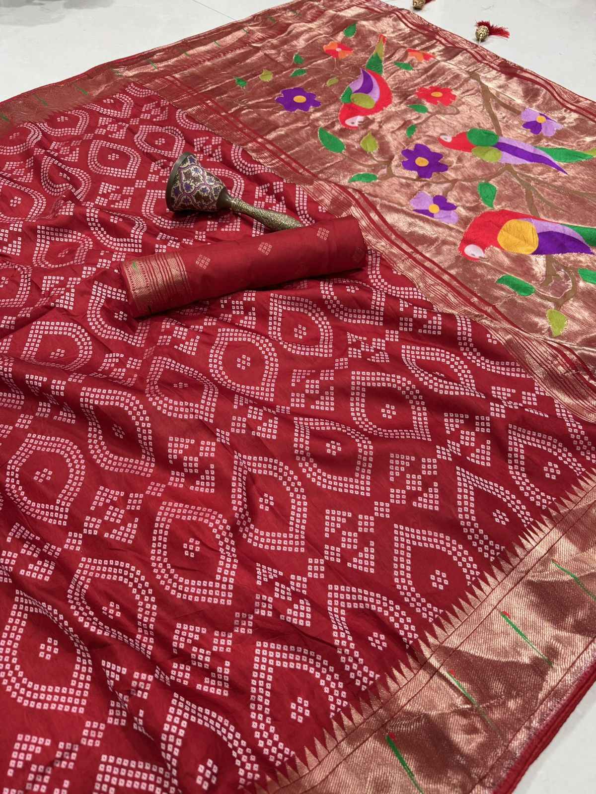 VISCOS SILK MUNIYA BANDHEJ ZARI WEAVING PAITHANI SAREE AT WHOLESALE PRICE  