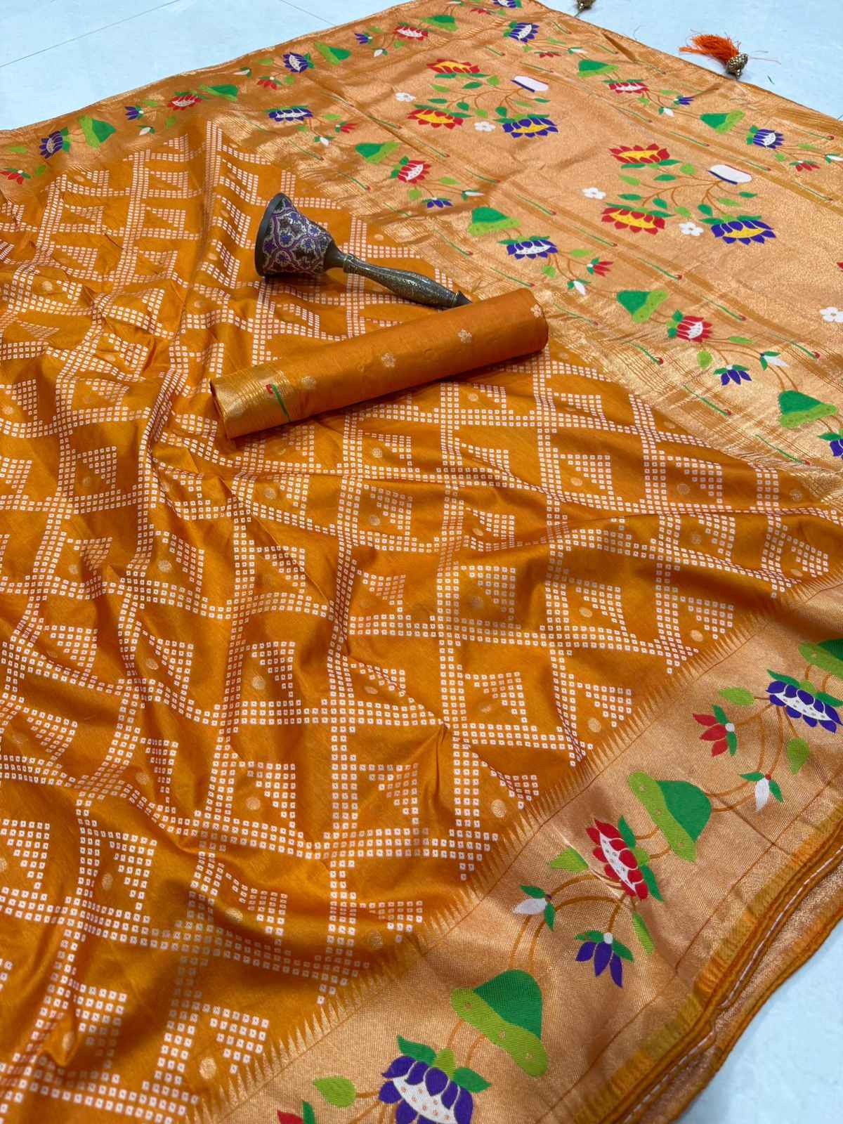 VISCOS SILK MUNIYA BANDHEJ ZARI WEAVING PAITHANI SAREE AT WHOLESALE PRICE  