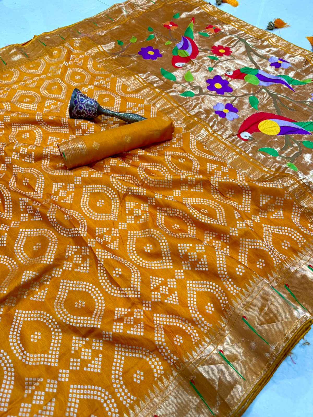 VISCOS SILK MUNIYA BANDHEJ ZARI WEAVING PAITHANI SAREE AT WHOLESALE PRICE  