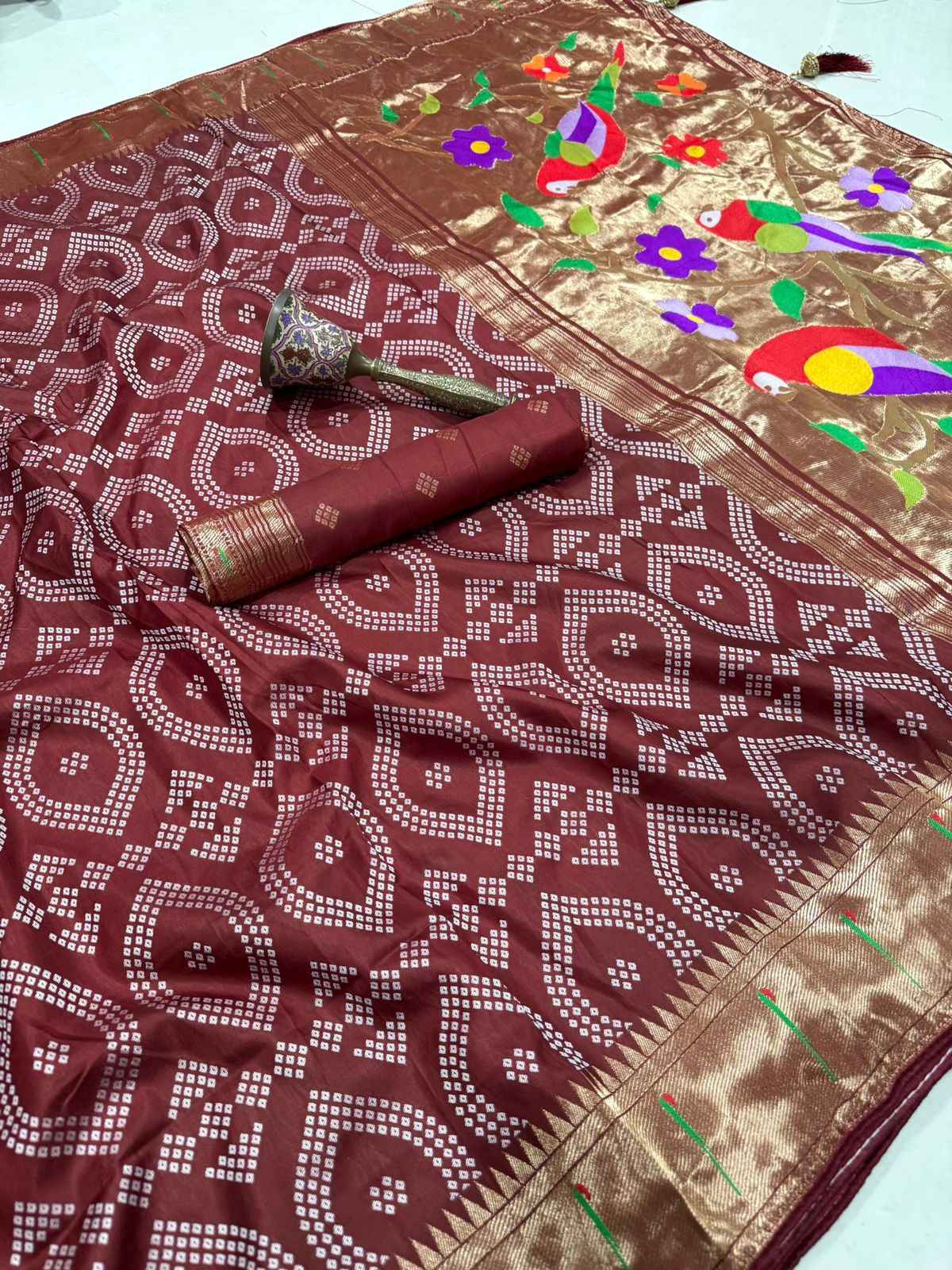 VISCOS SILK MUNIYA BANDHEJ ZARI WEAVING PAITHANI SAREE AT WHOLESALE PRICE  