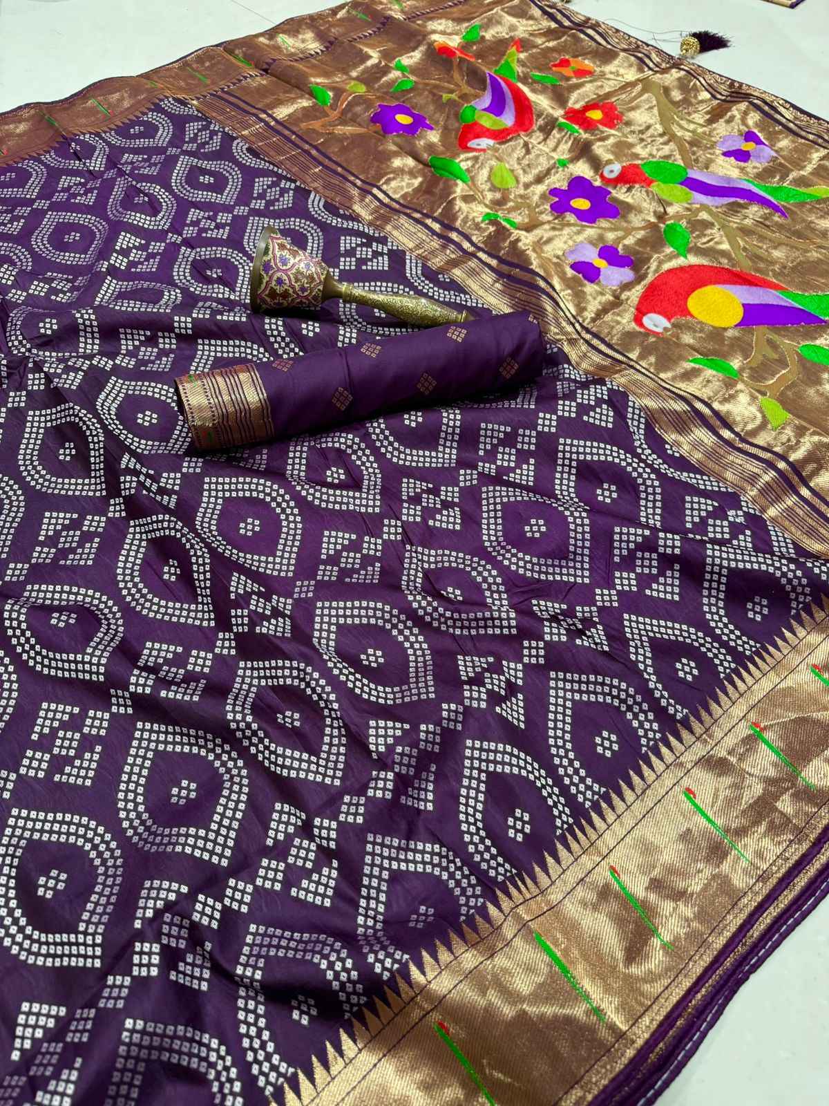 VISCOS SILK MUNIYA BANDHEJ ZARI WEAVING PAITHANI SAREE AT WHOLESALE PRICE  