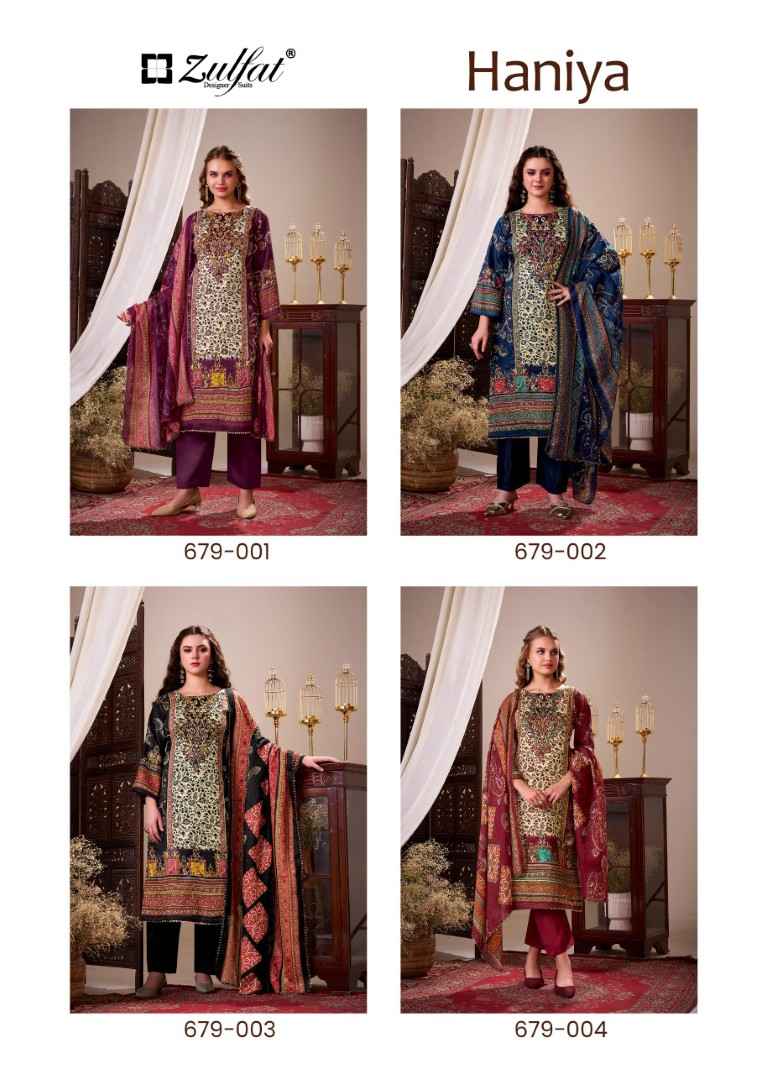 ZULFAT HANIYA PURE JAM COTTON SATIN EXCLUSIVE DESIGNER DRESS MATERIAL AT WHOLESALE PRICE
