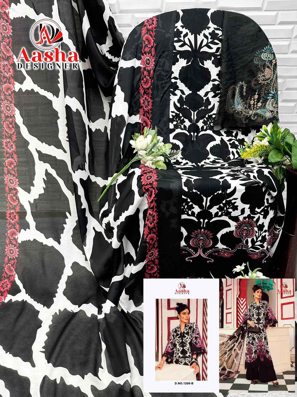 AASHA DESIGNER D.NO 1206(AB) PURE COTTON PAKISTANI DRESS MATERIAL AT WHOLESALE PRICE  