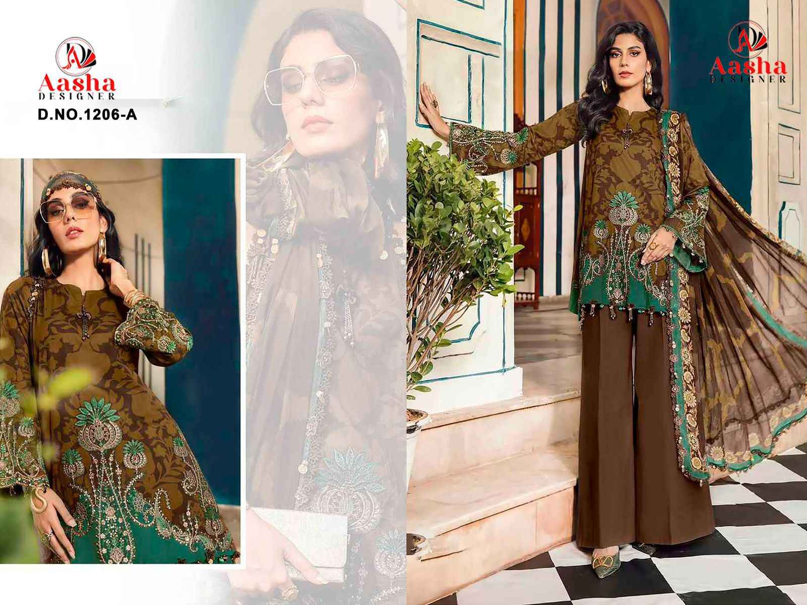 AASHA DESIGNER D.NO 1206(AB) PURE COTTON PAKISTANI DRESS MATERIAL AT WHOLESALE PRICE  