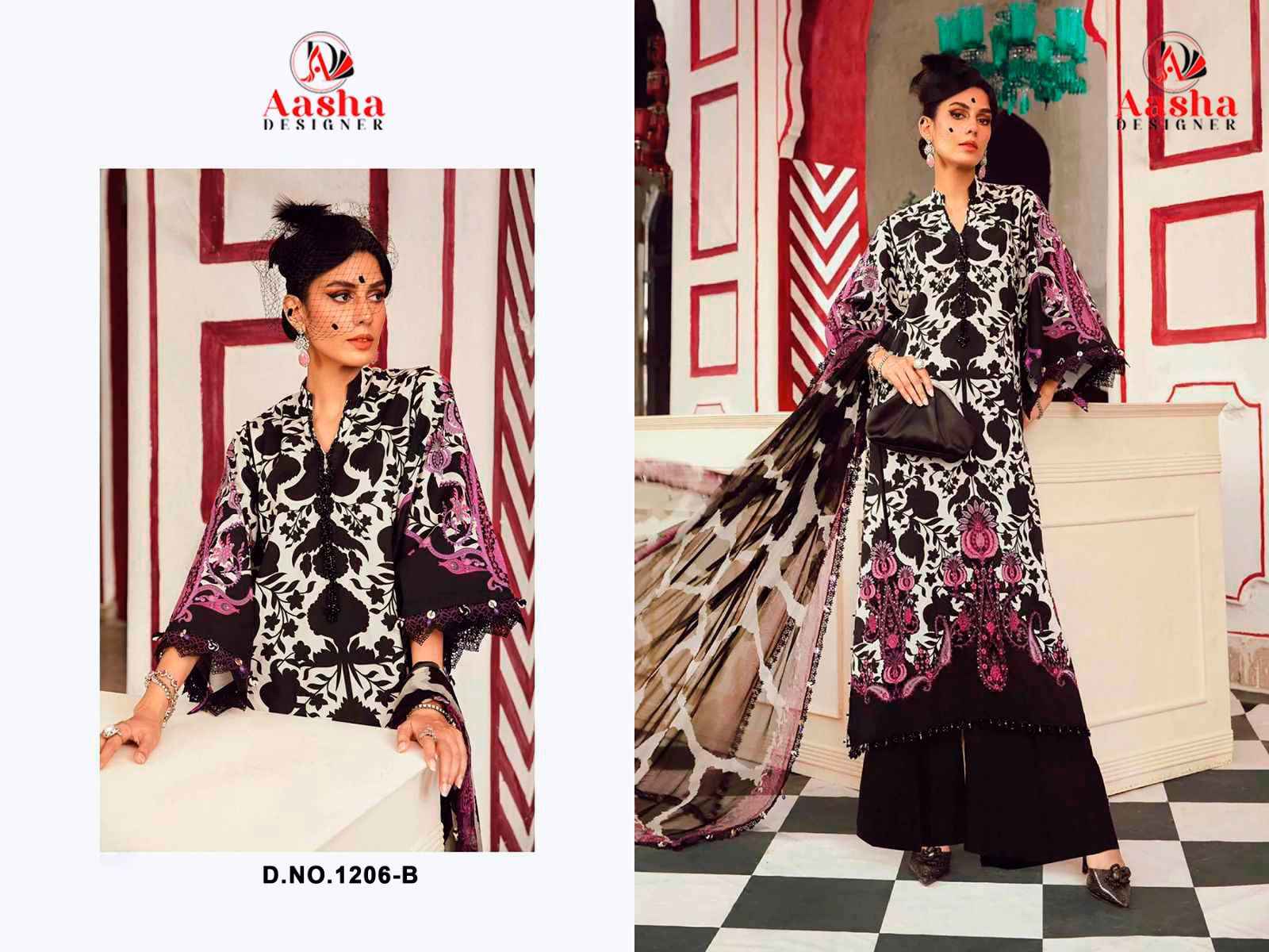 AASHA DESIGNER D.NO 1206(AB) PURE COTTON PAKISTANI DRESS MATERIAL AT WHOLESALE PRICE  
