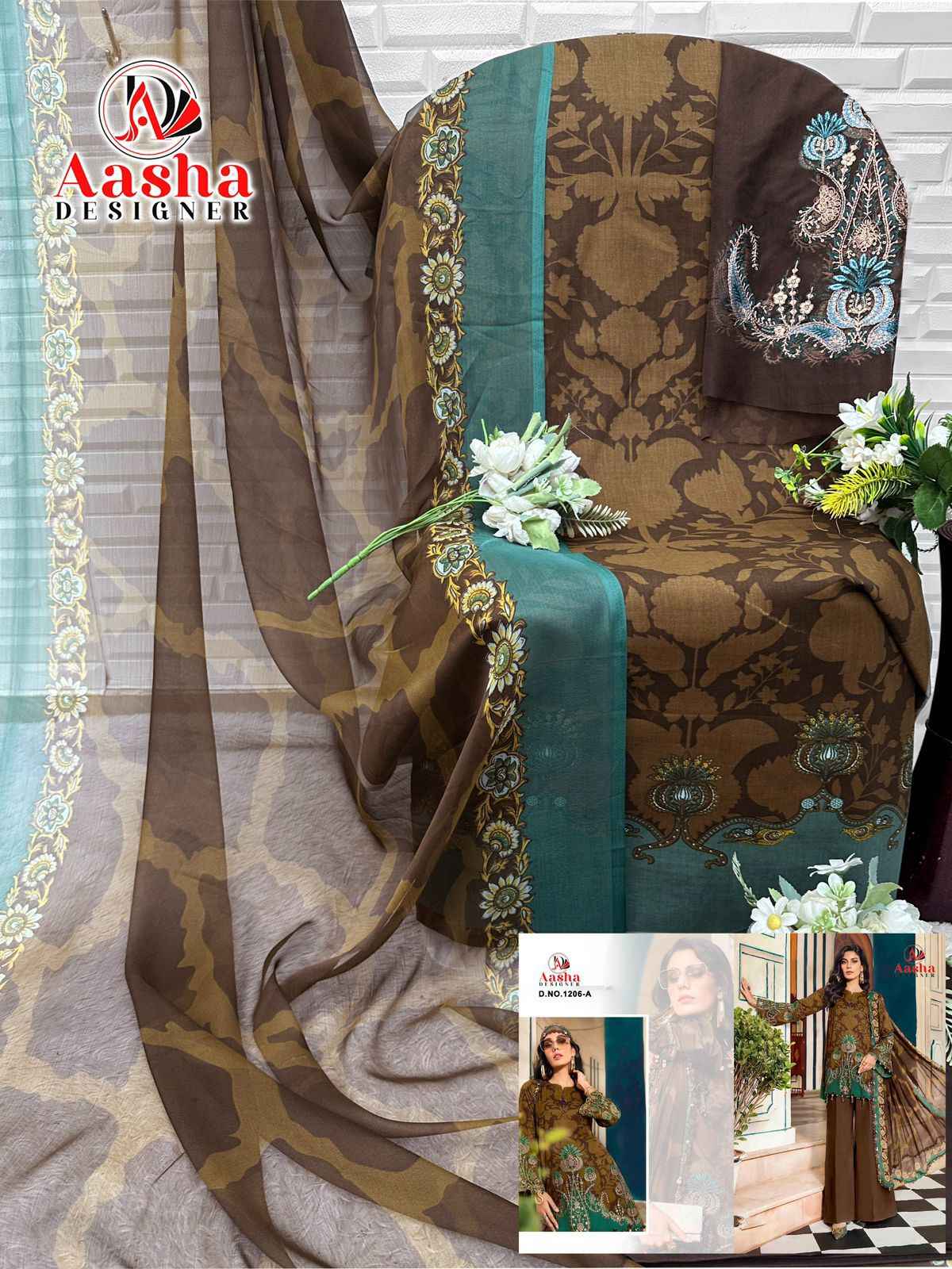 AASHA DESIGNER D.NO 1206(AB) PURE COTTON PAKISTANI DRESS MATERIAL AT WHOLESALE PRICE  