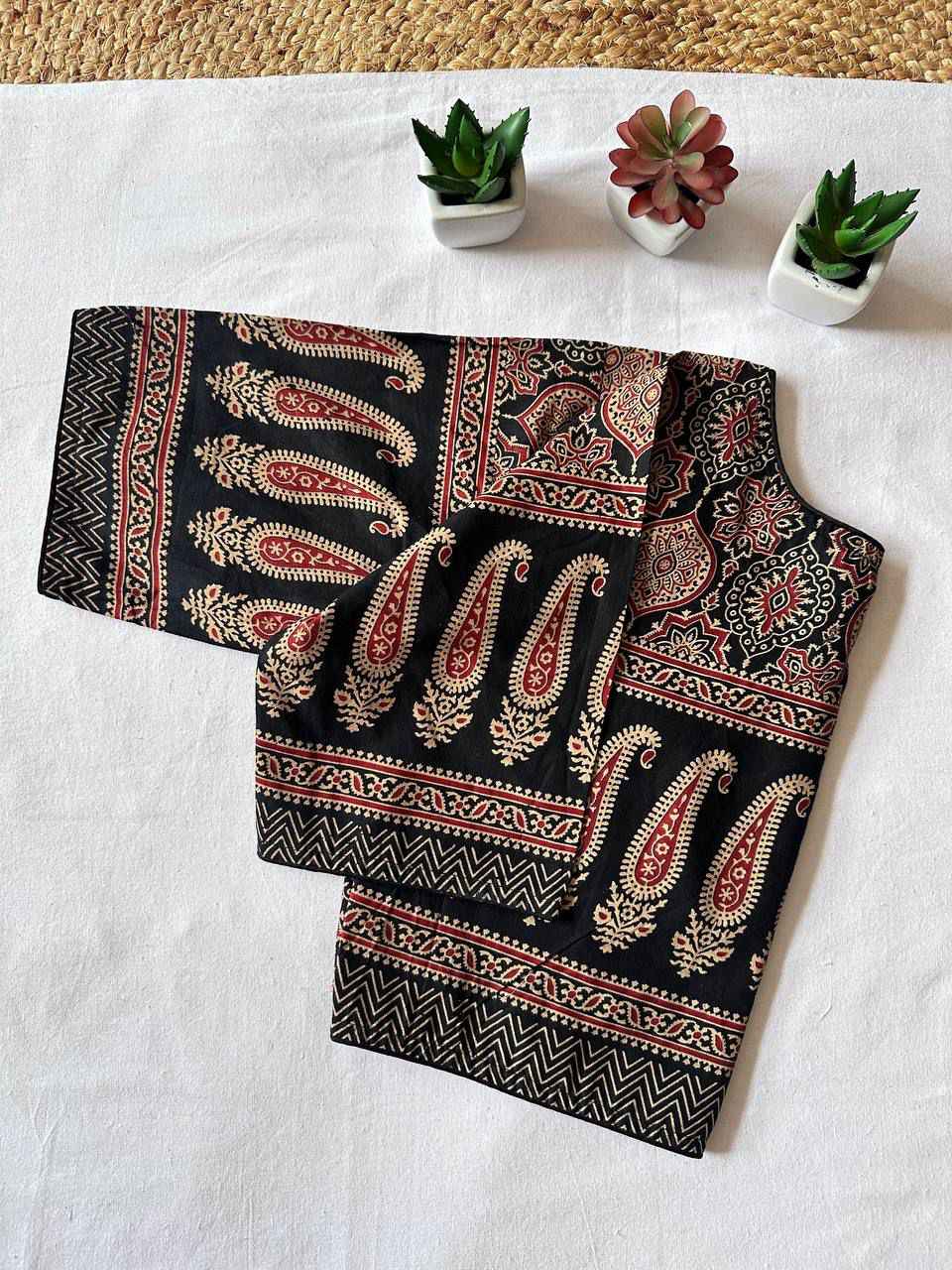 HANDCRAFTED HANDBLOCK DESIGNER AJRAKH COTTON READYMADE BLOUSE AT WHOLESALE PRICE