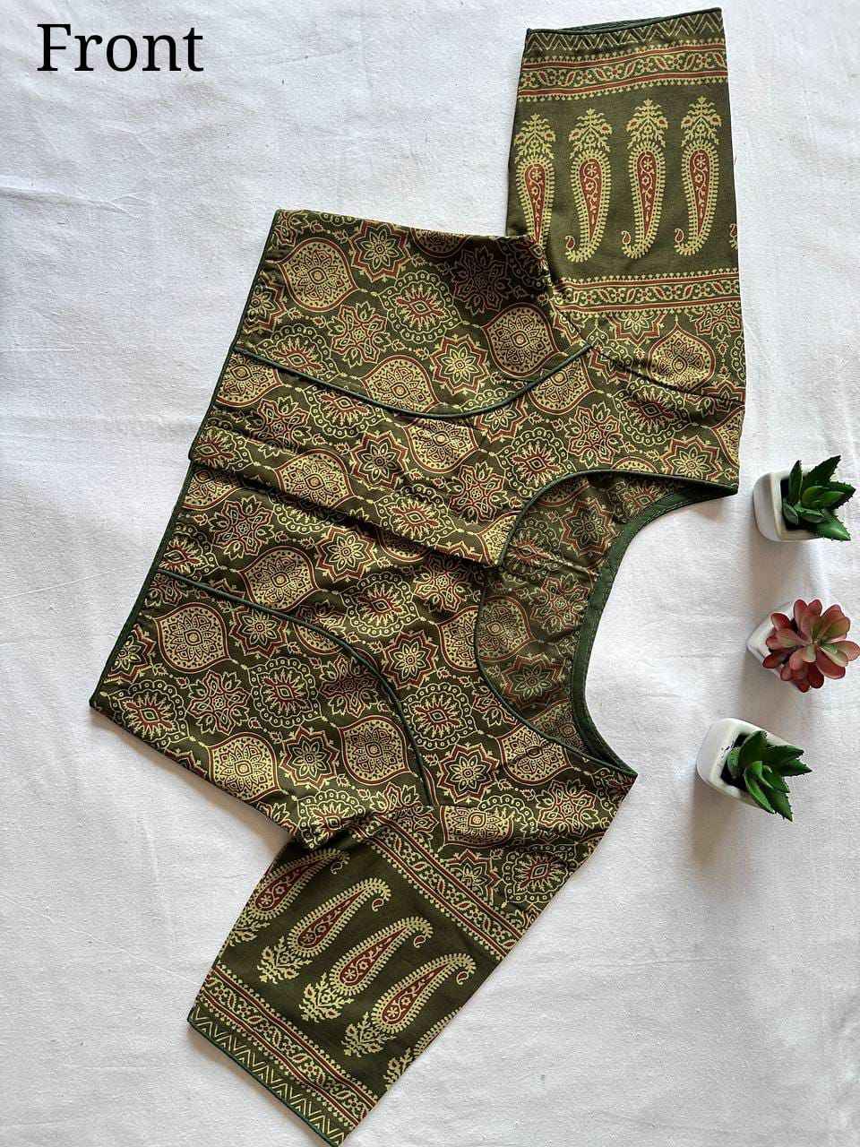 HANDCRAFTED HANDBLOCK DESIGNER AJRAKH COTTON READYMADE BLOUSE AT WHOLESALE PRICE