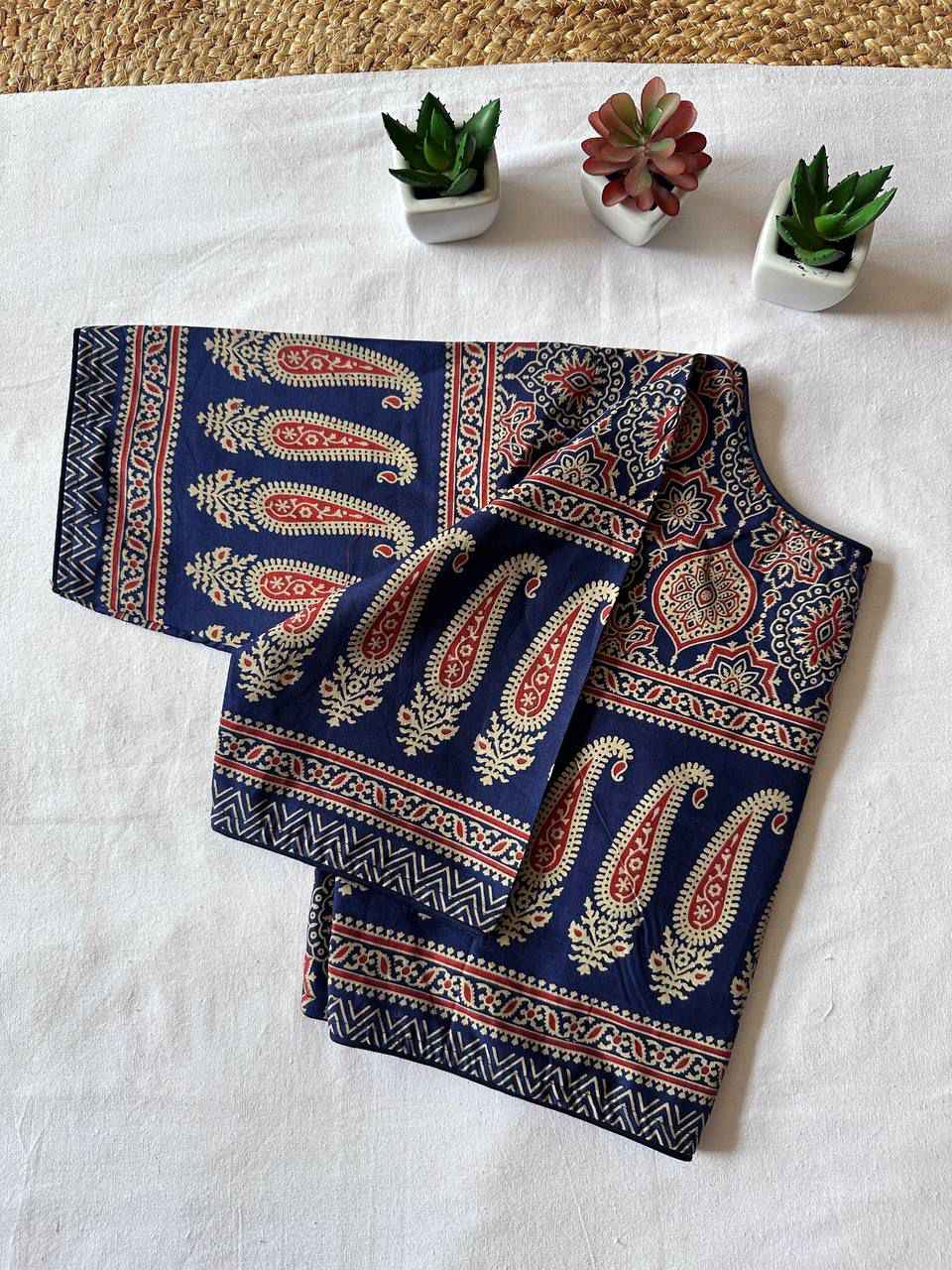 HANDCRAFTED HANDBLOCK DESIGNER AJRAKH COTTON READYMADE BLOUSE AT WHOLESALE PRICE