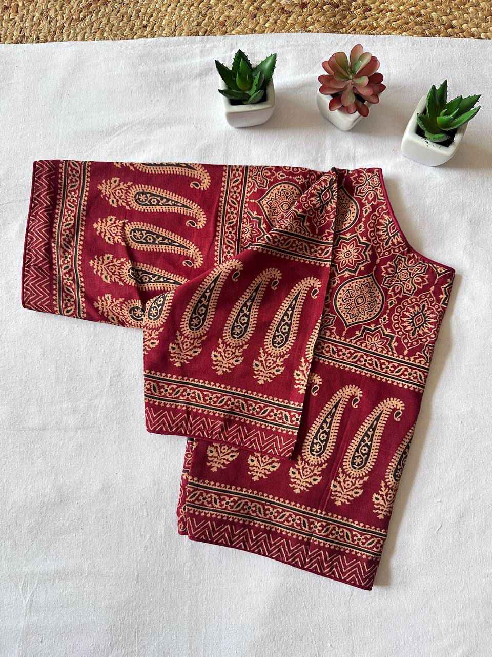 HANDCRAFTED HANDBLOCK DESIGNER AJRAKH COTTON READYMADE BLOUSE AT WHOLESALE PRICE
