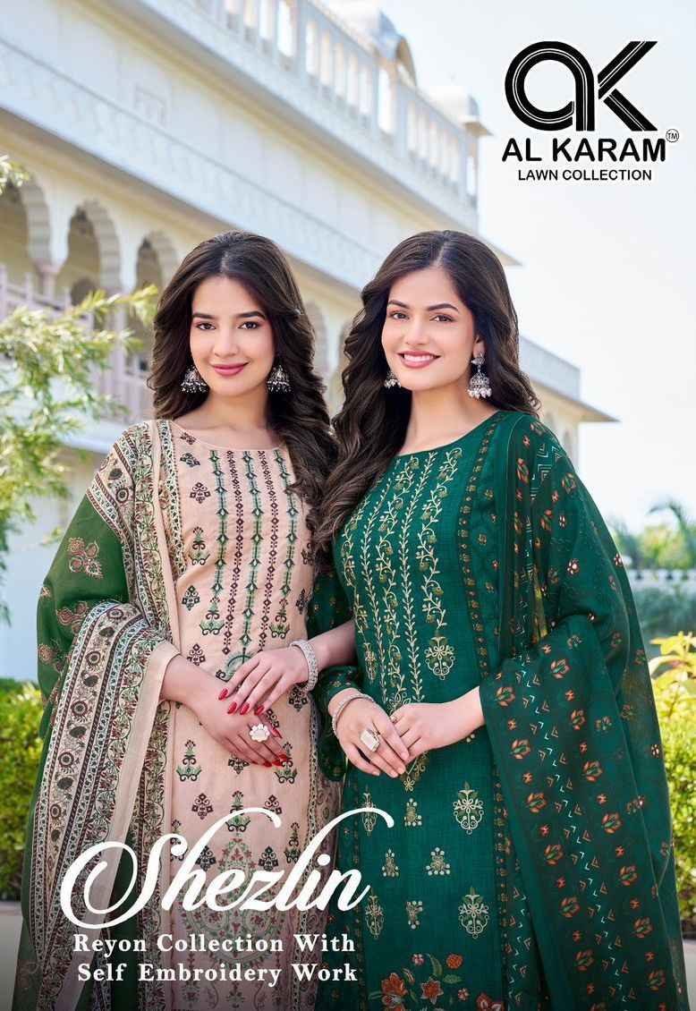 AL KARAM SHEZLIN HEAVY RAYON WITH SELF EMBROIDERY WORK DRESS MATERIAL AT WHOLESALE PRICE