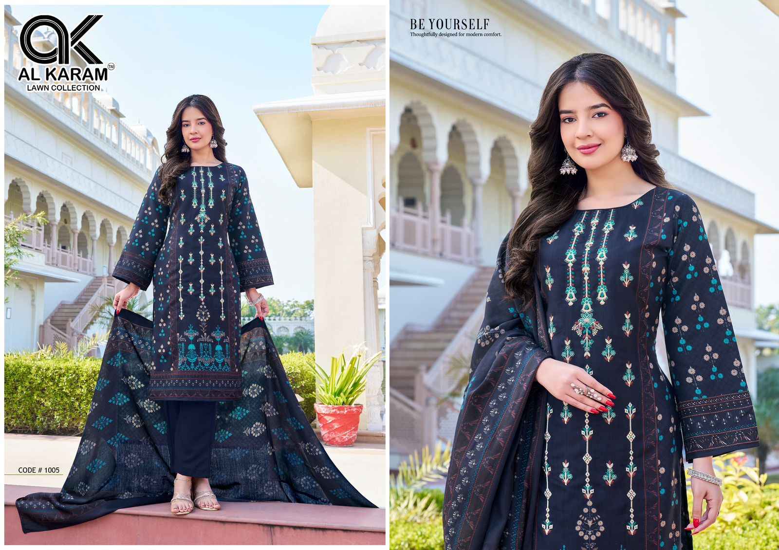 AL KARAM SHEZLIN HEAVY RAYON WITH SELF EMBROIDERY WORK DRESS MATERIAL AT WHOLESALE PRICE