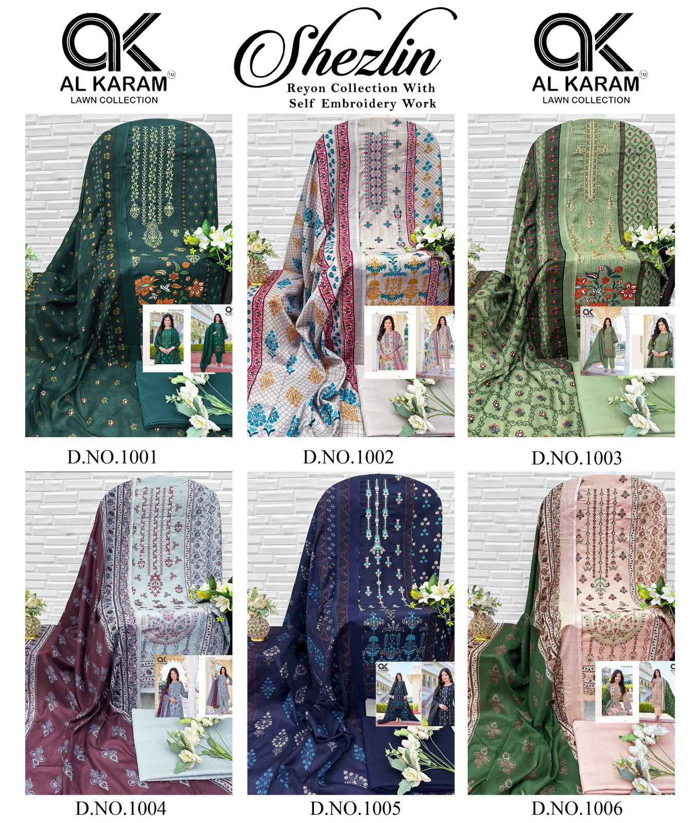 AL KARAM SHEZLIN HEAVY RAYON WITH SELF EMBROIDERY WORK DRESS MATERIAL AT WHOLESALE PRICE