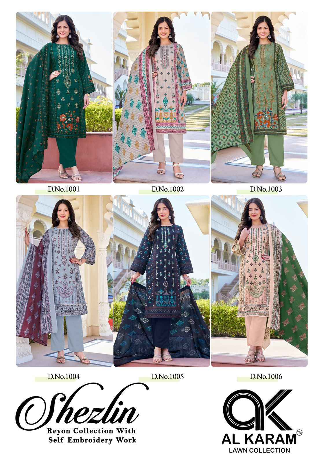 AL KARAM SHEZLIN HEAVY RAYON WITH SELF EMBROIDERY WORK DRESS MATERIAL AT WHOLESALE PRICE