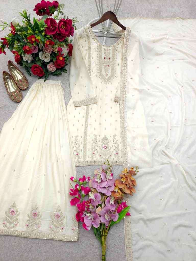 CHINON SILK EMBROIDERY MULTI THREAD WORK READYMADE SUIT AT WHOLESALE PRICE