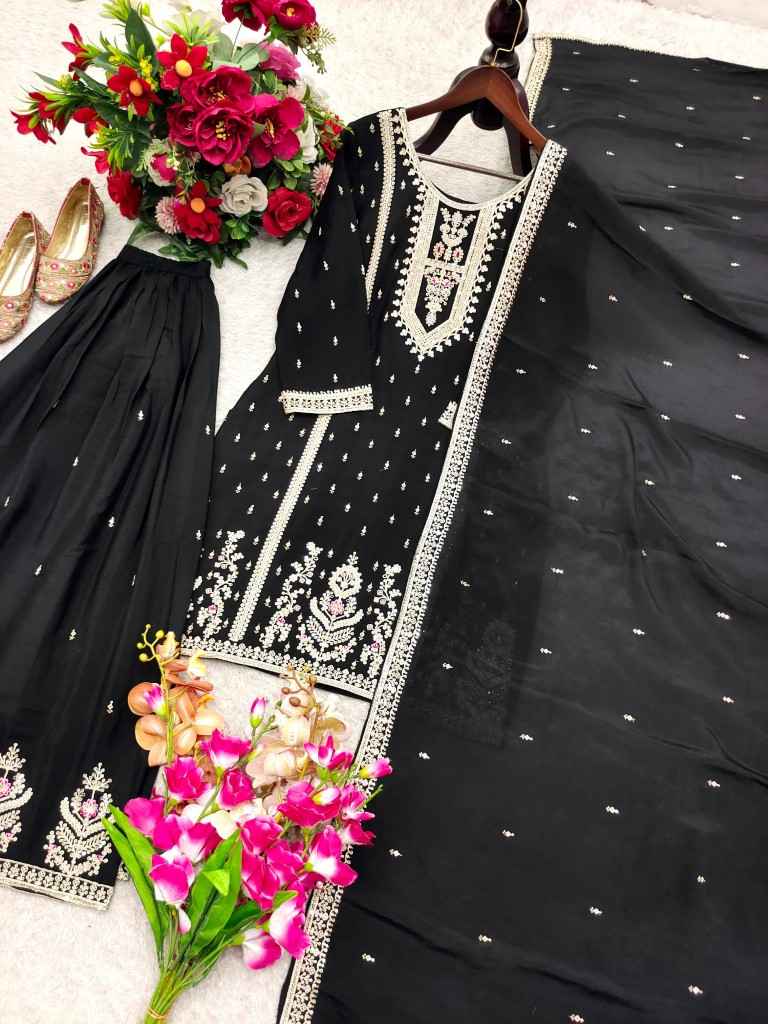 CHINON SILK EMBROIDERY MULTI THREAD WORK READYMADE SUIT AT WHOLESALE PRICE