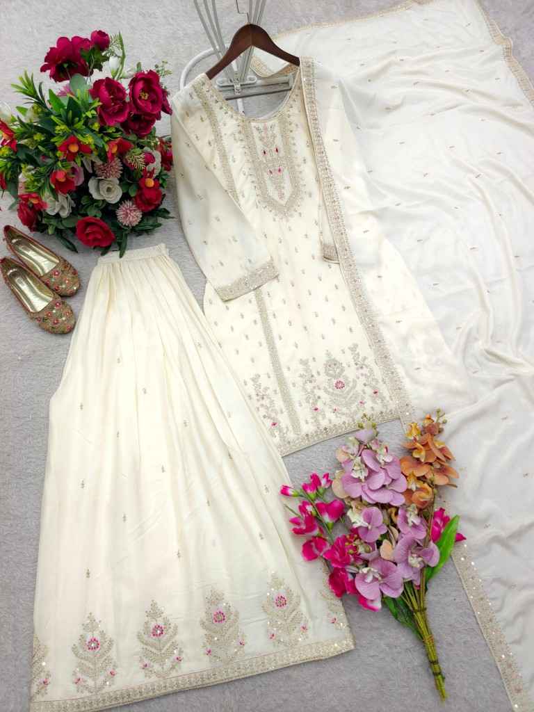 CHINON SILK EMBROIDERY MULTI THREAD WORK READYMADE SUIT AT WHOLESALE PRICE