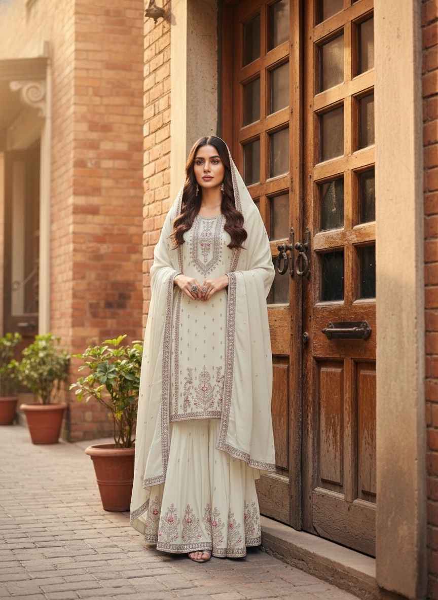 CHINON SILK EMBROIDERY MULTI THREAD WORK READYMADE SUIT AT WHOLESALE PRICE