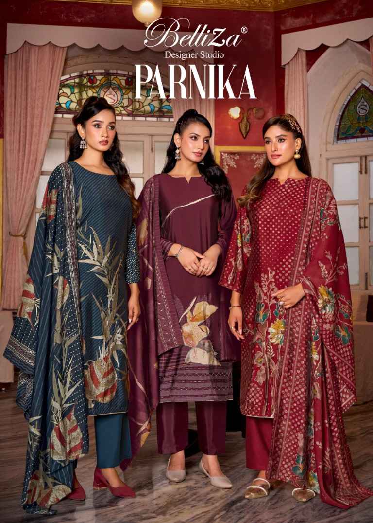 BELLIZA PARNIKA PURE MODEL VISCOSE MUSLIN FOIL PRINT DRESS MATERIAL AT WHOLESALE PRICE 