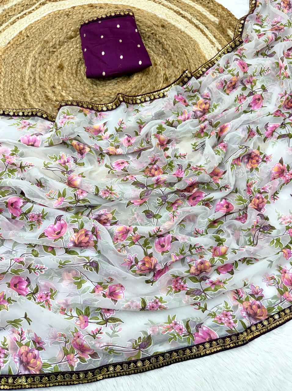 BRASOO SILK ATTRACTIVE B PRINT DIAMOND WORK SAREE AT WHOLESALE PRICE