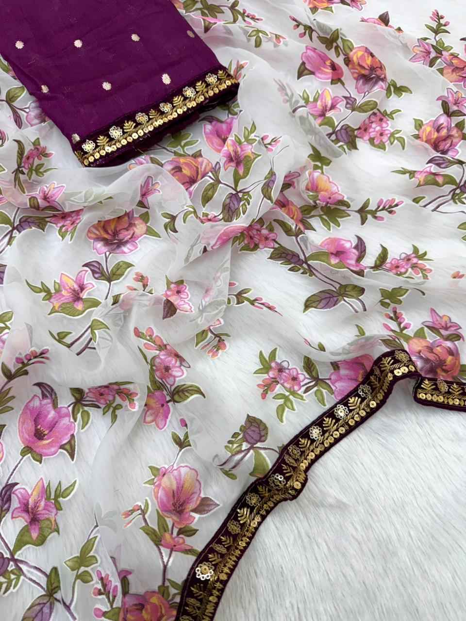 BRASOO SILK ATTRACTIVE B PRINT DIAMOND WORK SAREE AT WHOLESALE PRICE