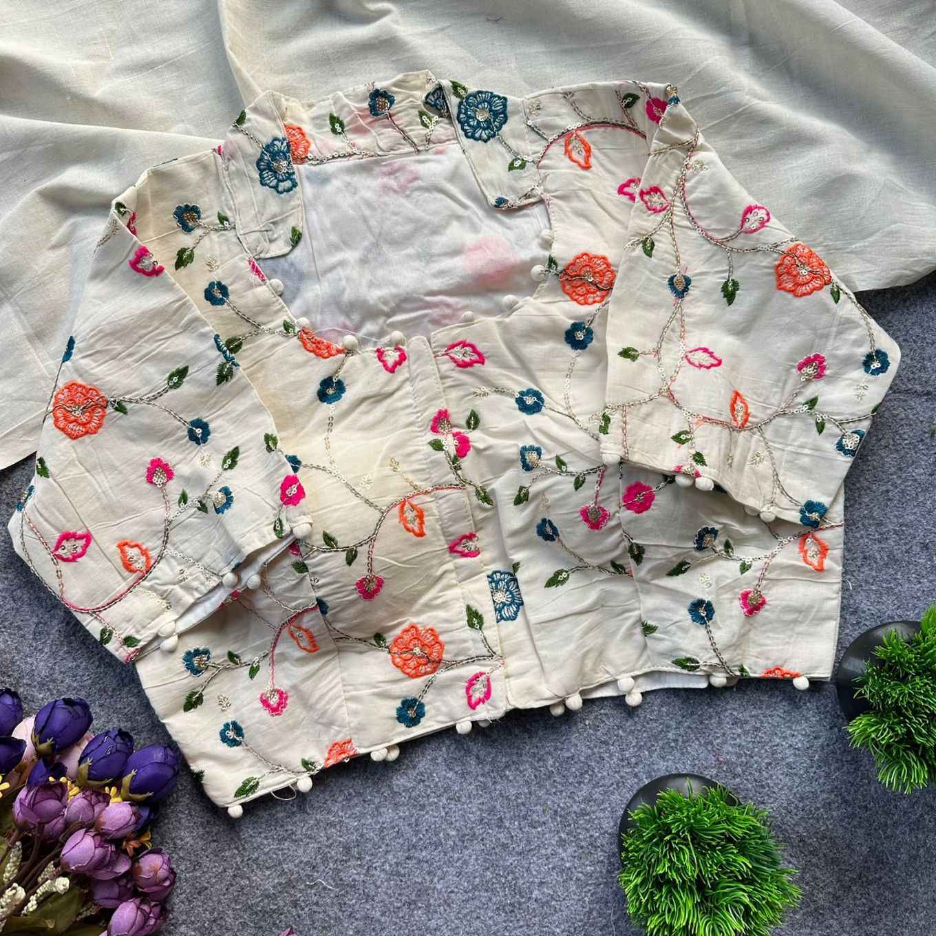 PURE CAMRIC KHADI COTTON EMBROIDERY READYMADE BLOUSE AT WHOLESALE PRICE